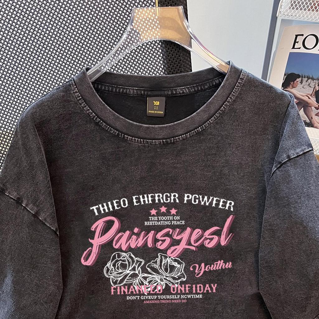 Women's High Street Distressed Retro Cotton T-shirt - Summer Loose Fit, Short Sleeve, Versatile Heavyweight