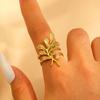 Stainless Steel Flower Irregular Adjustable Rings for Women Fashion Metal Textured Leaf Index Finger Ring Luxury Jewelry