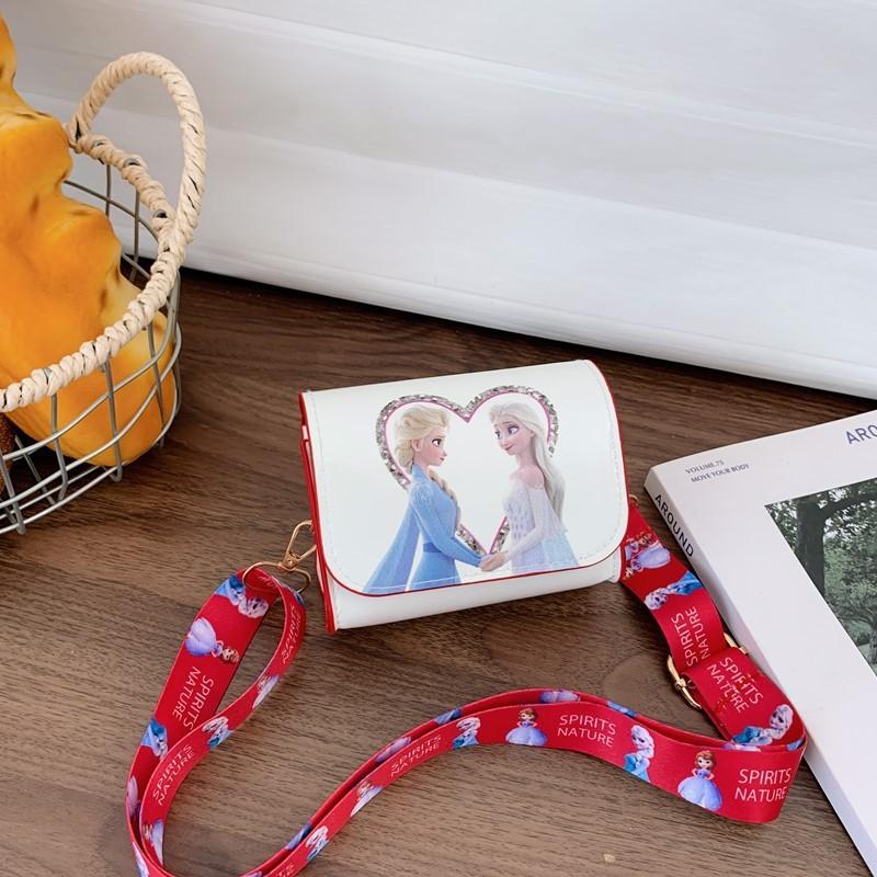 Kids Cartoon Shoulder Crossbody Bag With Frozen Elsa And Mermaid Design Print