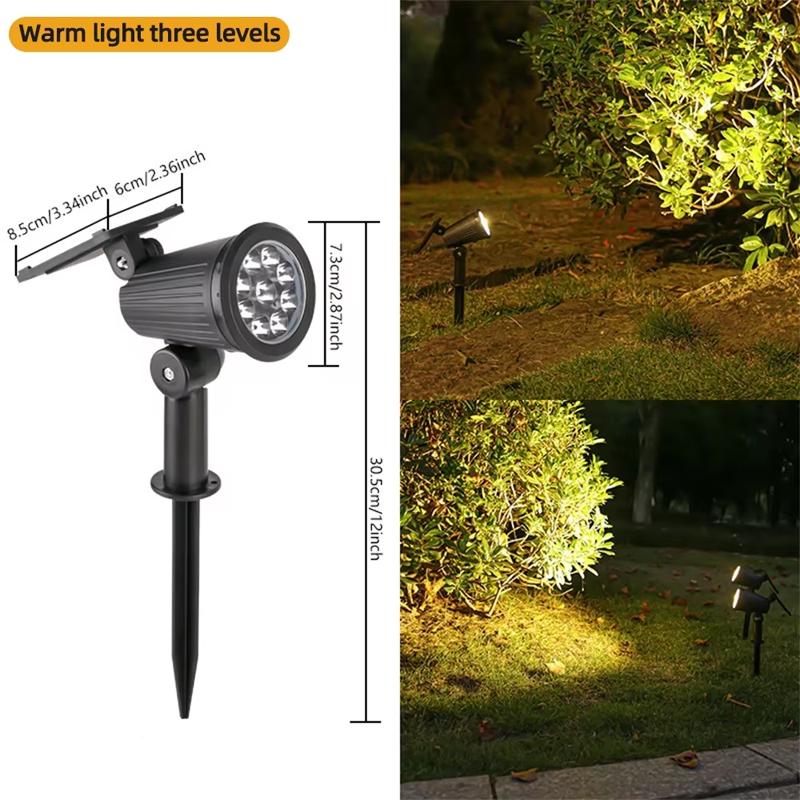 

9 LED Solar Spot Lights IP65 Waterproof Outdoor WARM/RGB Solar Landscape Lights Brightness Adjustable for Garden Yard Palm Trees