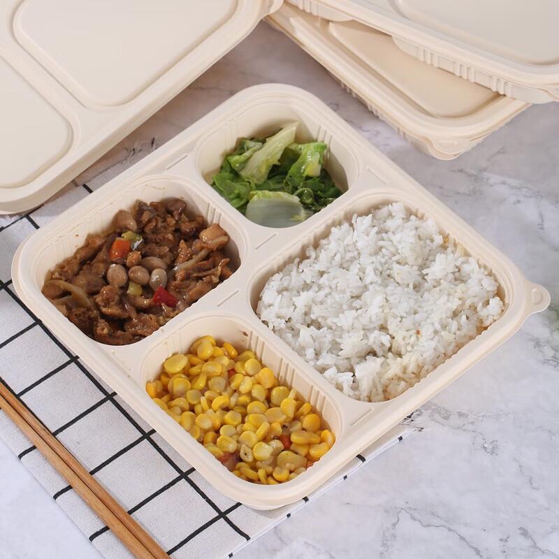 Biodegradable 4-Compartment Takeaway Lunch Boxes (50 Sets)