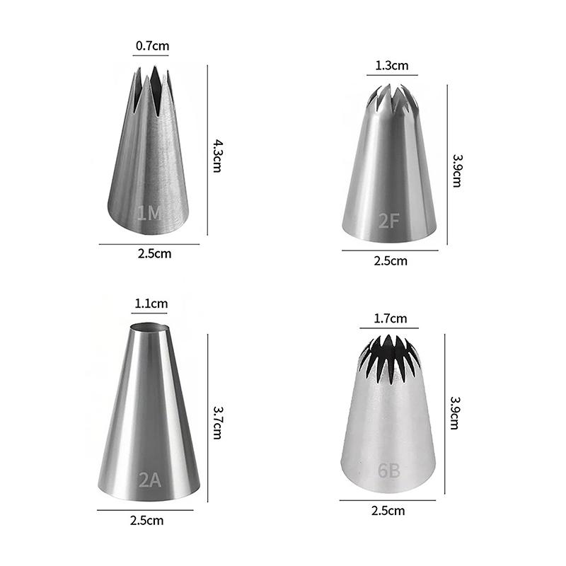 1M/2A/2F/6B Spritstans för tårta DIY Glasyr Spritsmunstycken Bakverkstips Fondant Tårtdekorationsspets Munstycke i rostfritt stål Bakverktyg