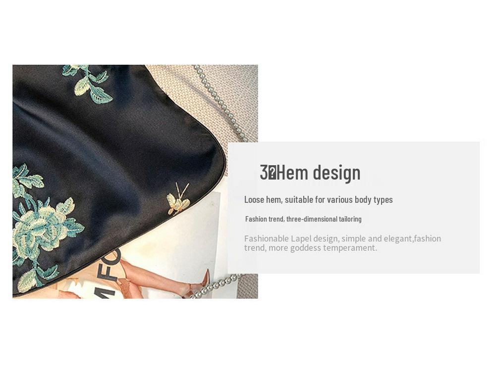 Spring & Fall Retro V-Neck Satin Embroidered Hanfu Vest with Frog Button