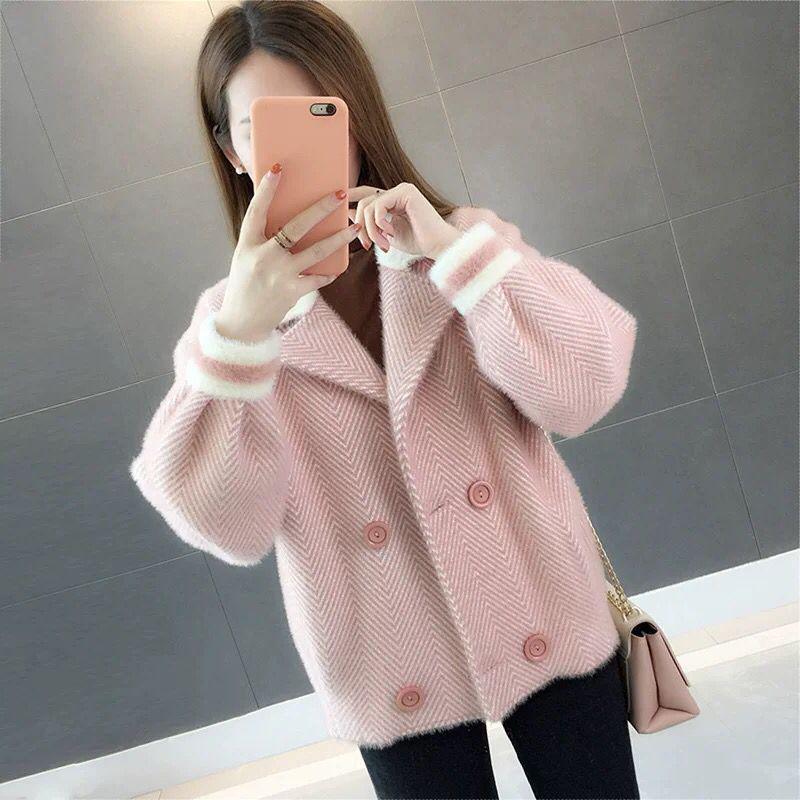 Women Imitation Mink Velvet Cardigan Sweater Coat Short Women Fuzzy Sweater Lantern Sleeve Casual Sweater Knitted Mohair Cardigan Jacket Outwear