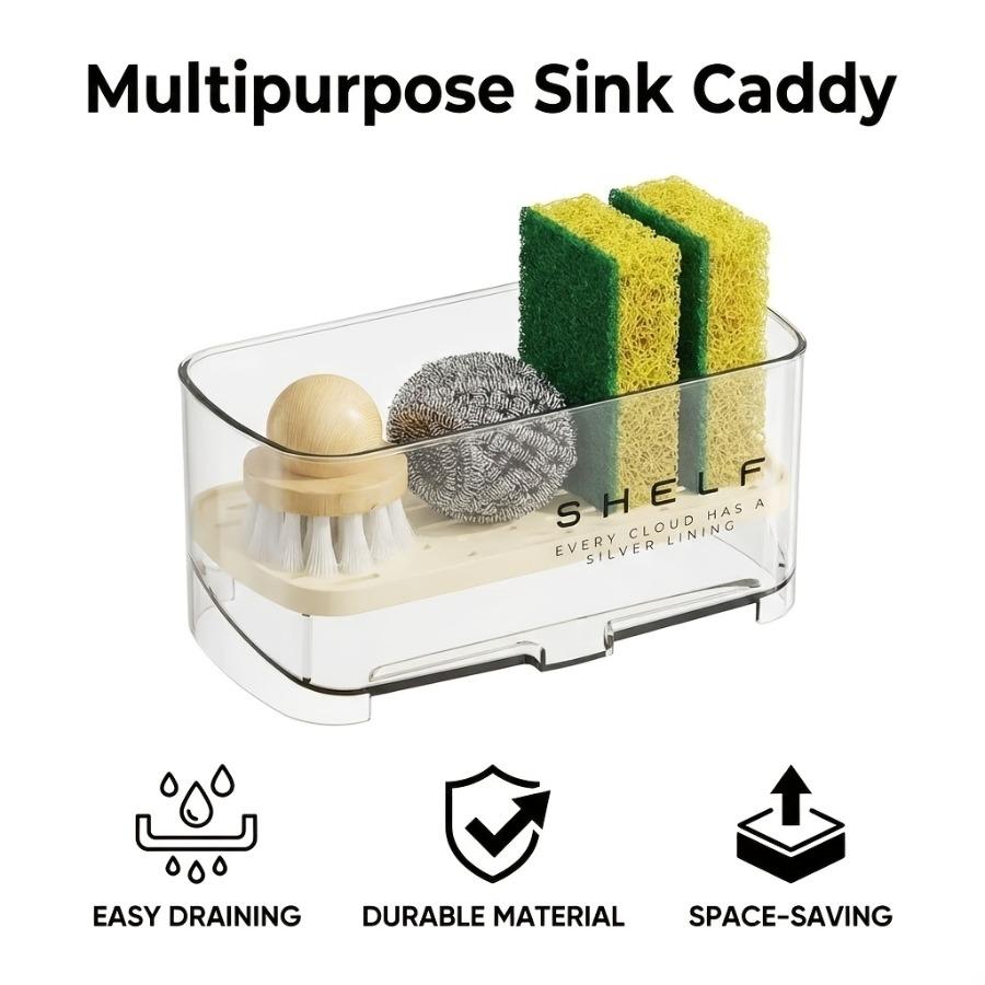 Multi-functional Sink Organizer with Drain Rack and Towel Hook — No Electricity Required, Countertop Storage for Sponges, Soap, Brushes, and Towels.