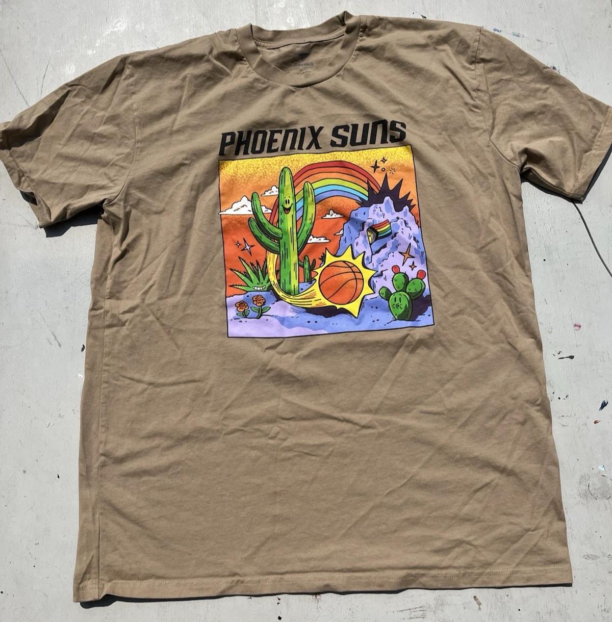 Men s Phoenix Suns T-Shirt Beige Spell-Out XL NBA West Basketball Fanatics PAC 3XL