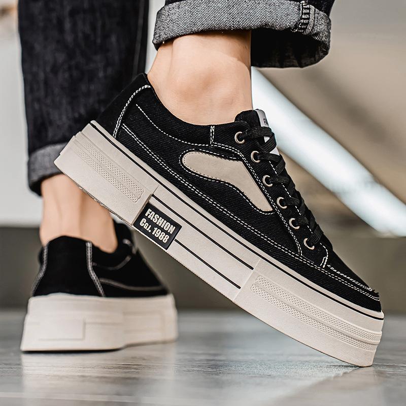 Canvas shoes autumn new thick-soled heightened breathable casual board shoes large size black cloth shoes