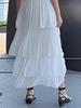Women's White Chiffon Ruffle Layered Half Sleeve Maxi Dress