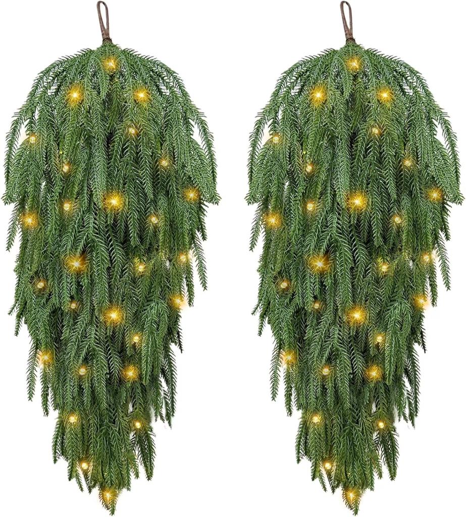 Christmas Artificial Green Plant Upside-down Tree Home Holiday Party Decoration Wall Hanging