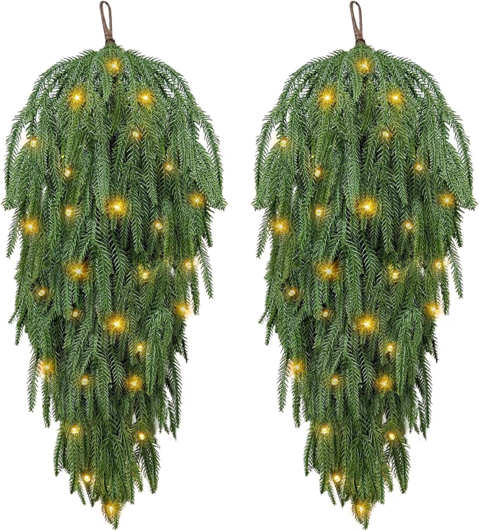 

Christmas Artificial Green Plant Upside-down Tree Home Holiday Party Decoration Wall Hanging One Size