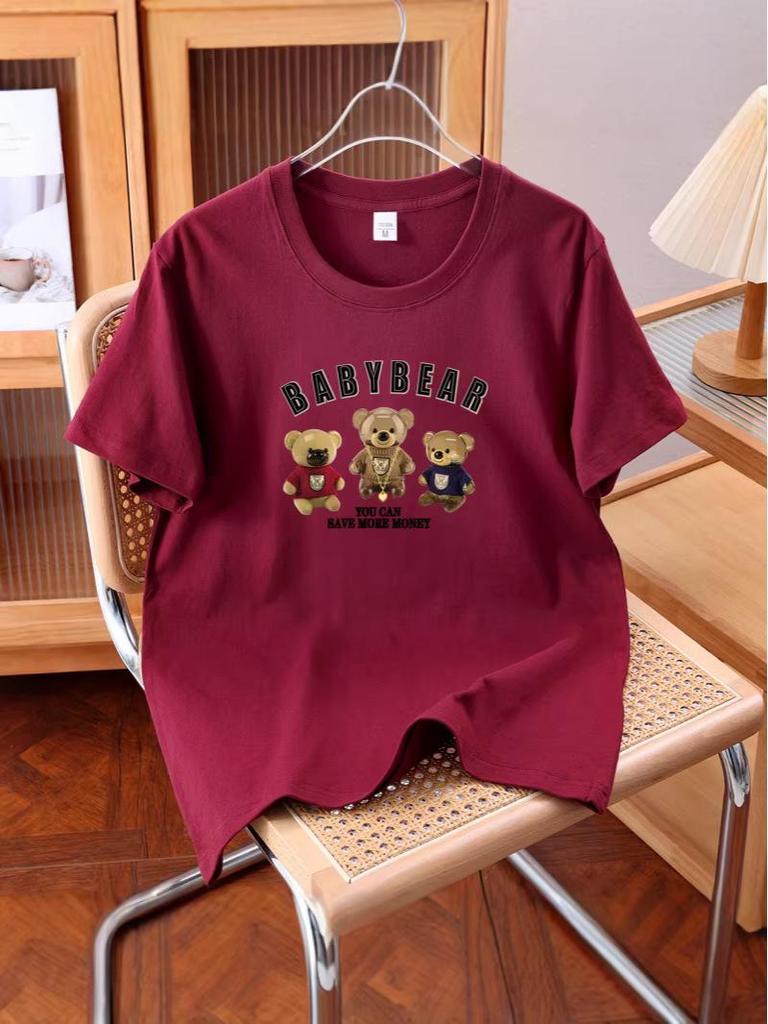 Unisex American Style Bear Print Cotton Casual T-shirt