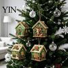 Kreatives Geschenk für Erwachsene DIY Weihnachts-Perlenkunst Malerei Hängender Anhänger Bausatz, 3D Perlen Lebkuchenhaus Dekoration Haus Handgemachte Miniatur