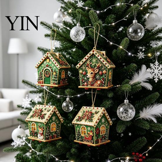 Kreatives Geschenk für Erwachsene DIY Weihnachts-Perlenkunst Malerei Hängender Anhänger Bausatz, 3D Perlen Lebkuchenhaus Dekoration Haus Handgemachte Miniatur