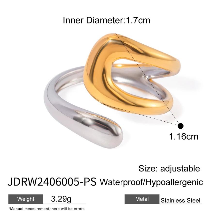 Uworld Stainless Steel Metal Waterproof 18K Gold Thaya Colorblock Cross Asymmetric Open Ring Trendy Jewelry Bagues Pour Femme