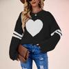 Women's Winter Versatile Long Sleeve Contrast Color Valentine's Day Love Loose Knitted Round Neck Pullover Sweater