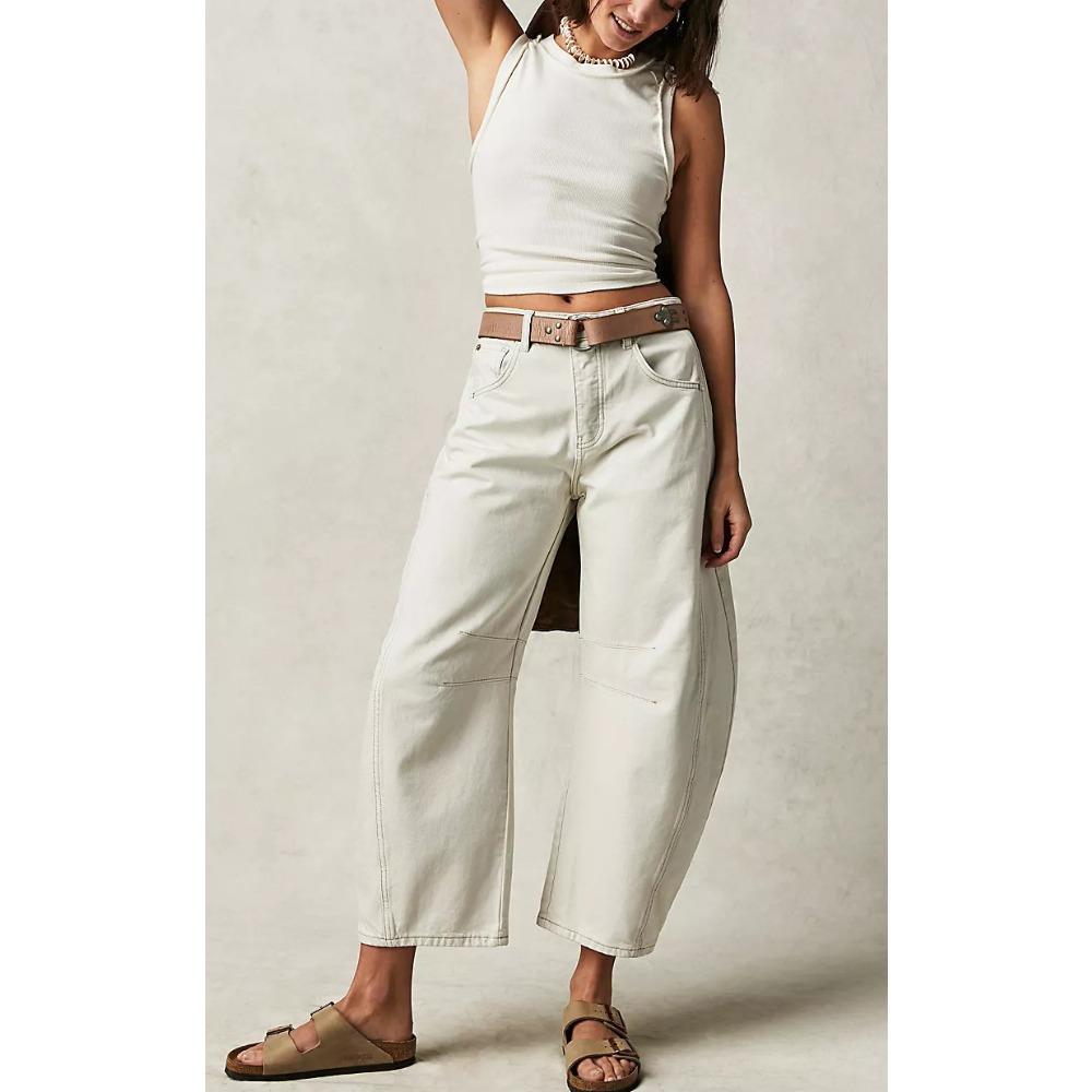 Damen Jeans mit mittlerer Taille, locker, weiter Beinschnitt, Vintage-Waschung, lange Denim-Hose, lässige Streetwear Hosen