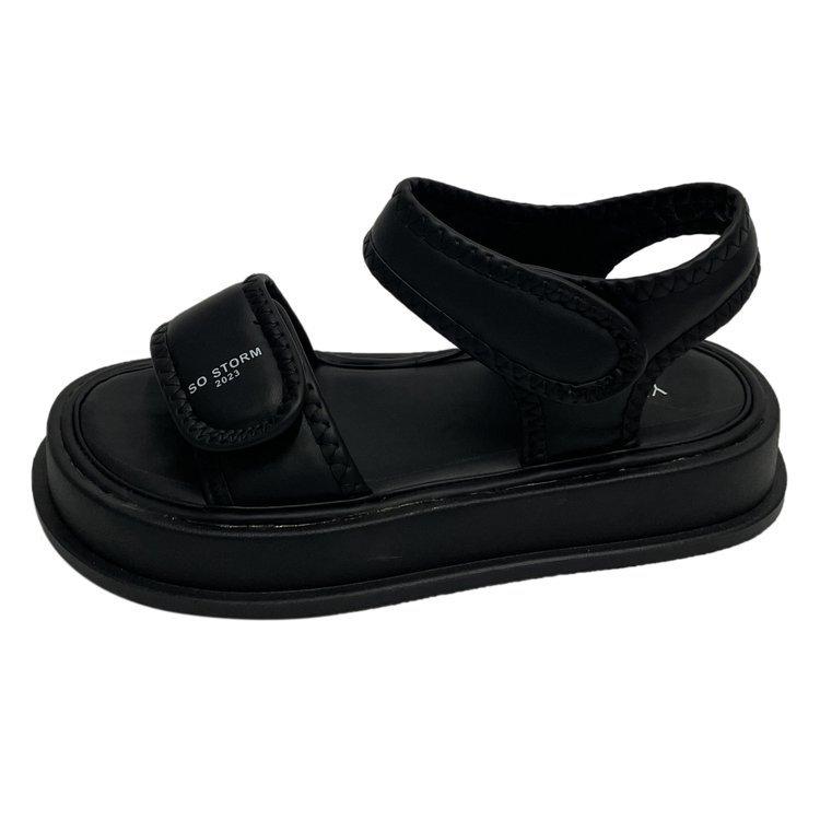 

Platform sandals women s outer wear 2024 summer versatile word with soft sole Roman shoes Velcro large size women s shoes 35 чёрный