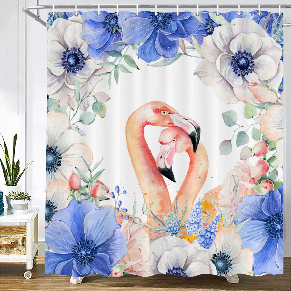 Waterproof Bathroom Shower Curtains Flamingo Polyester Bath Curtain Flower Leaves Plant Bath Screen Printed Curtain Home Decor