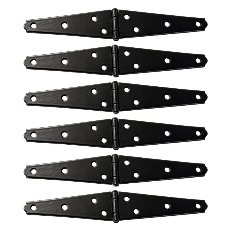 6Pcs Decorative Strap Hinge Black Shed Door Gate Hinges Heavy Duty Door Hinges with Screws for Fence Wood Gate Cabinet Door