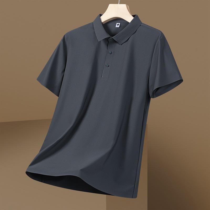 Seamless Ice Silk Polo Shirt T-shirt Summer Lapel Solid Color Short-sleeved T-shirt Business