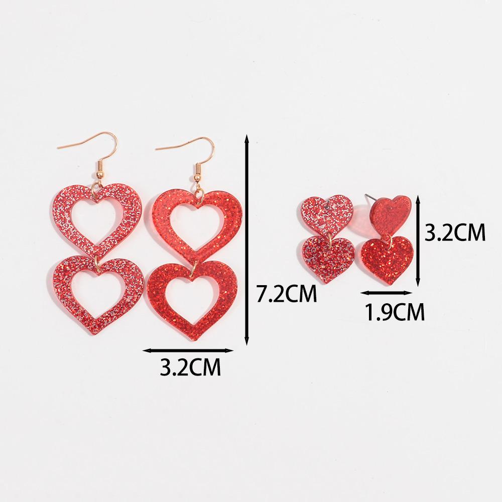 Valentine's Day Sequins Hollow Love Heart Acrylic Earrings for Women Romantic Peach Statement Drop Earring Sweet Jewelry Gifts