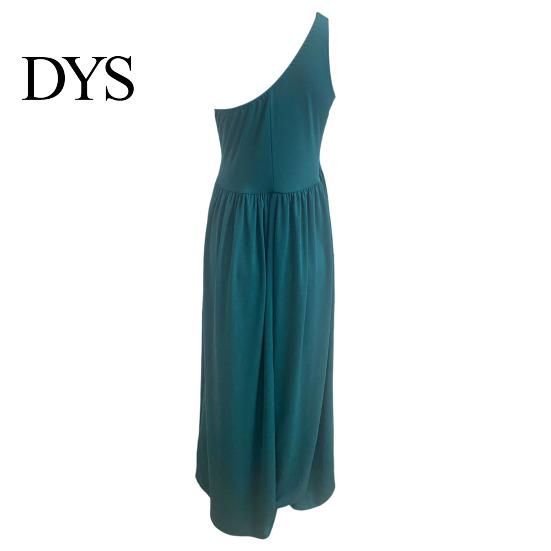 Lady Long Dress Evening One Shoulder Sleeveless Split Hem Solid Color Ruffle Pleated Ball Gown Off Prom Cocktail Party Maxi Women