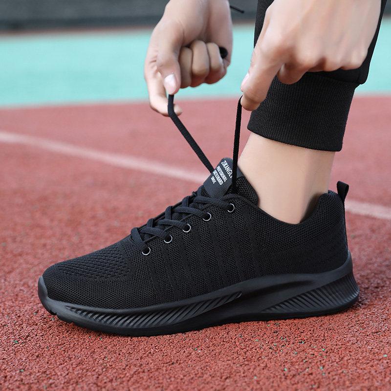 Brand flying woven shoes black running shoes lightweight running shoes non-slip soft sole mesh breathable casual sports shoes
