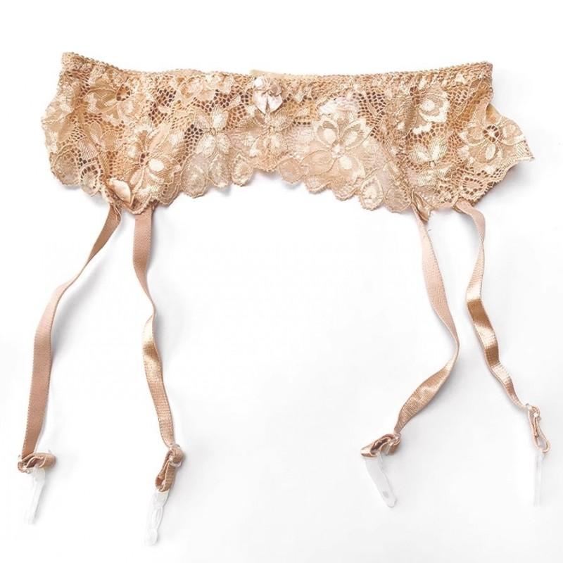 Übergröße Sexy Spitze Schleife Strumpfhalter mit Rückenclips Elastisches Geschirr Beinriemen Erotische Dessous Damen Strumpfhalter Hosenträger für Strümpfe L beige