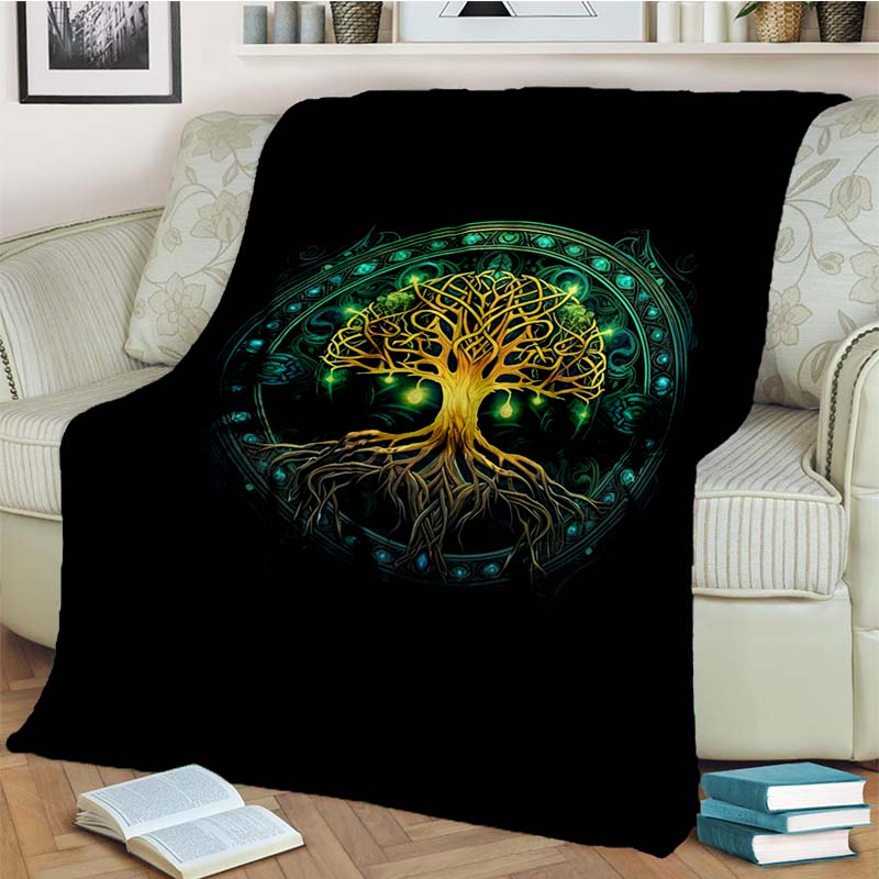 Tree of Life Mystical Celtic Art Print Flannel Blanket Cozy Warm Throw Sofa Bedroom Present Indoor Home Party Lounge Decor