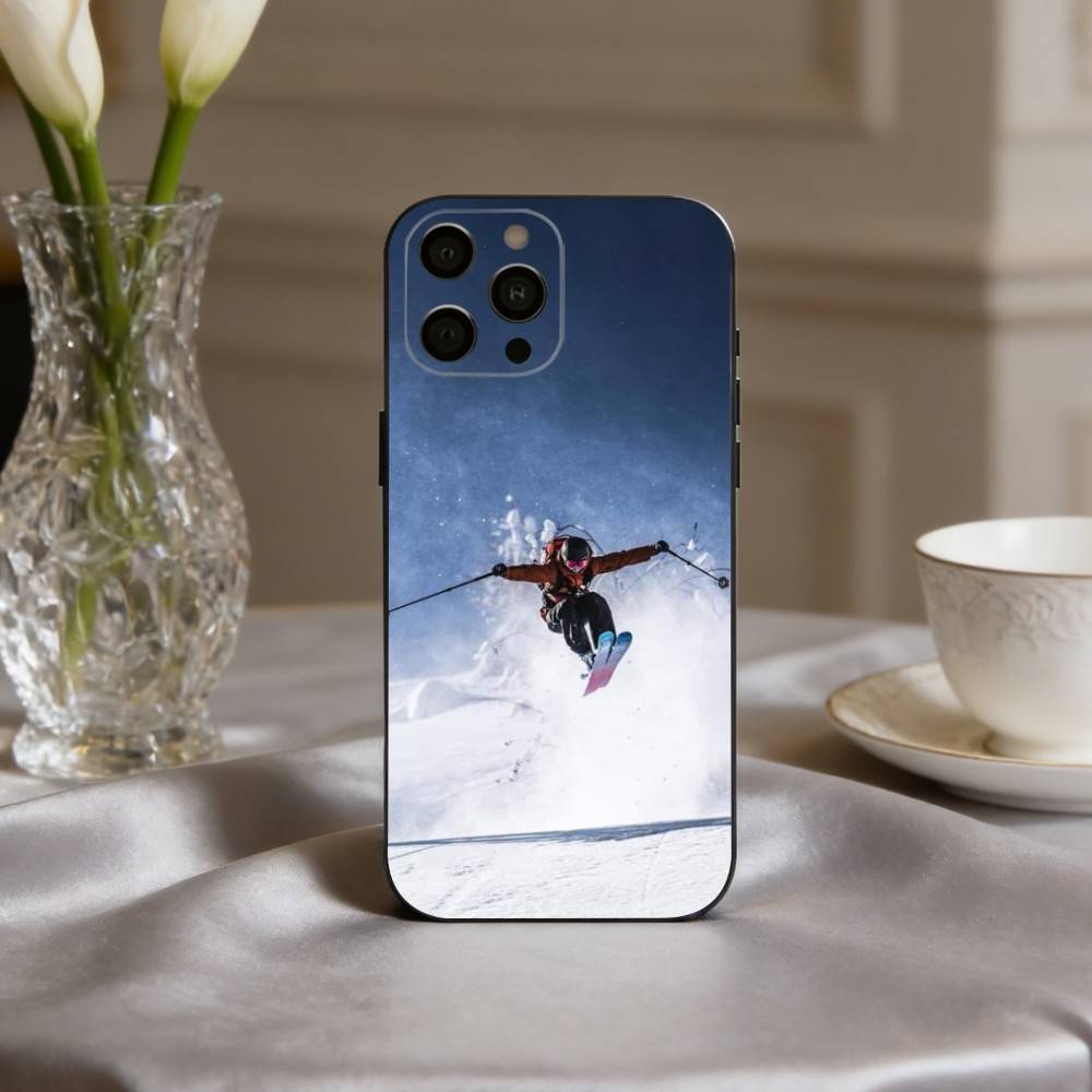 S-Schnee M-Berg Skifahren Ski Handyhülle Für iPhone 17,16,15,14,13,12,11 Plus,Pro Max,XS,Weiche Silikon Schwarze Hülle