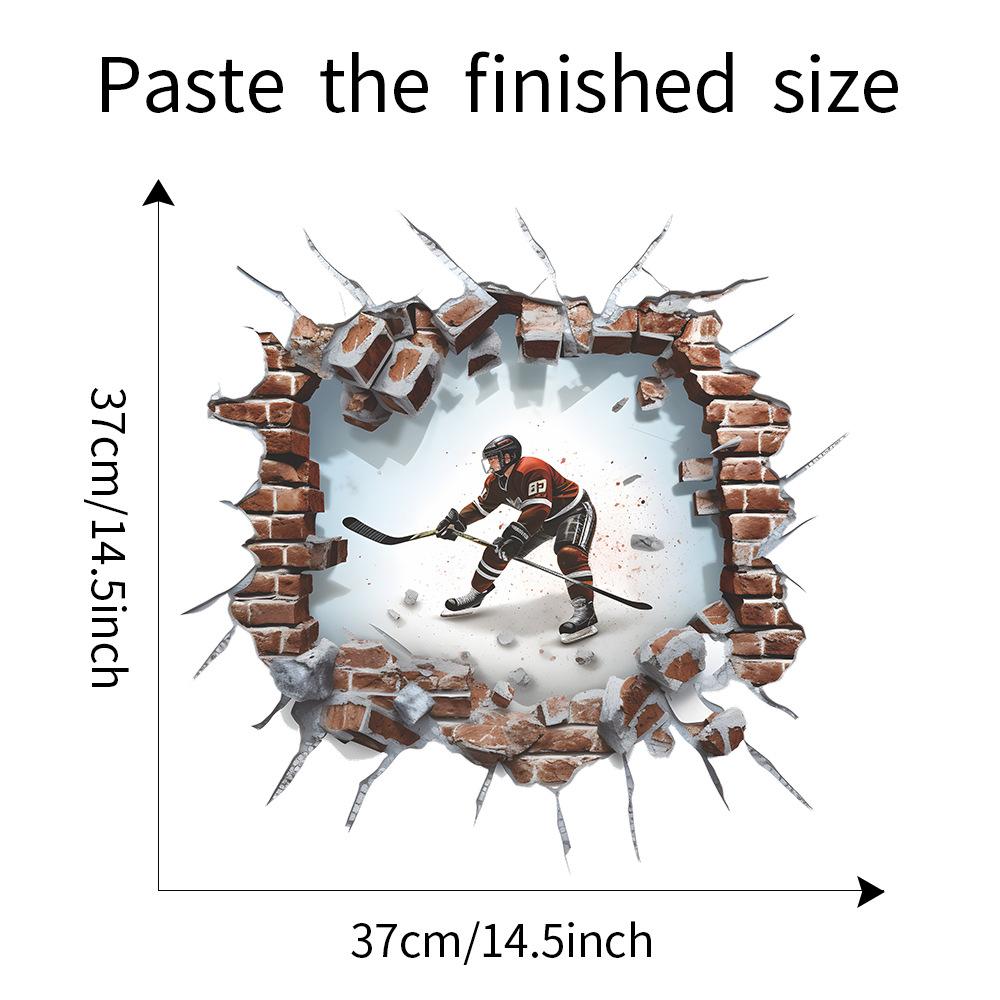 Creative Ice Hockey Player Breaking Through Wall Self Adhesive Wall Sticker for Kids Room Decor