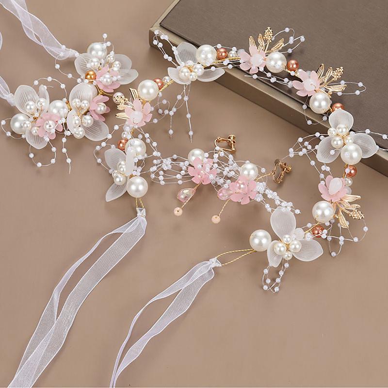 Bridal Pearl Hair Headdress Flower Wreath Bride Garland Head Hoop Headbands Hair Jewelry