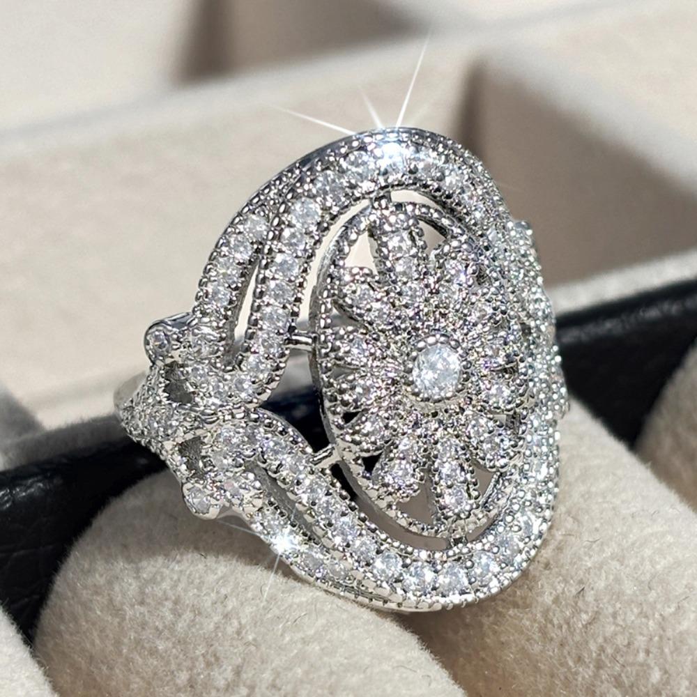 Luxury Court Style Shining Full Inlay 5A Zircon Snowflake Princess Rings for Women High Quality Bride Wedding Designer Jewelry