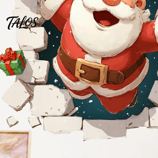 Indoor Outdoor Holiday Decor 3D Santa Claus Christmas Wall Decals, Break Through Reindeer Seasonal Art Window Stickers, Removable Winter Decorations