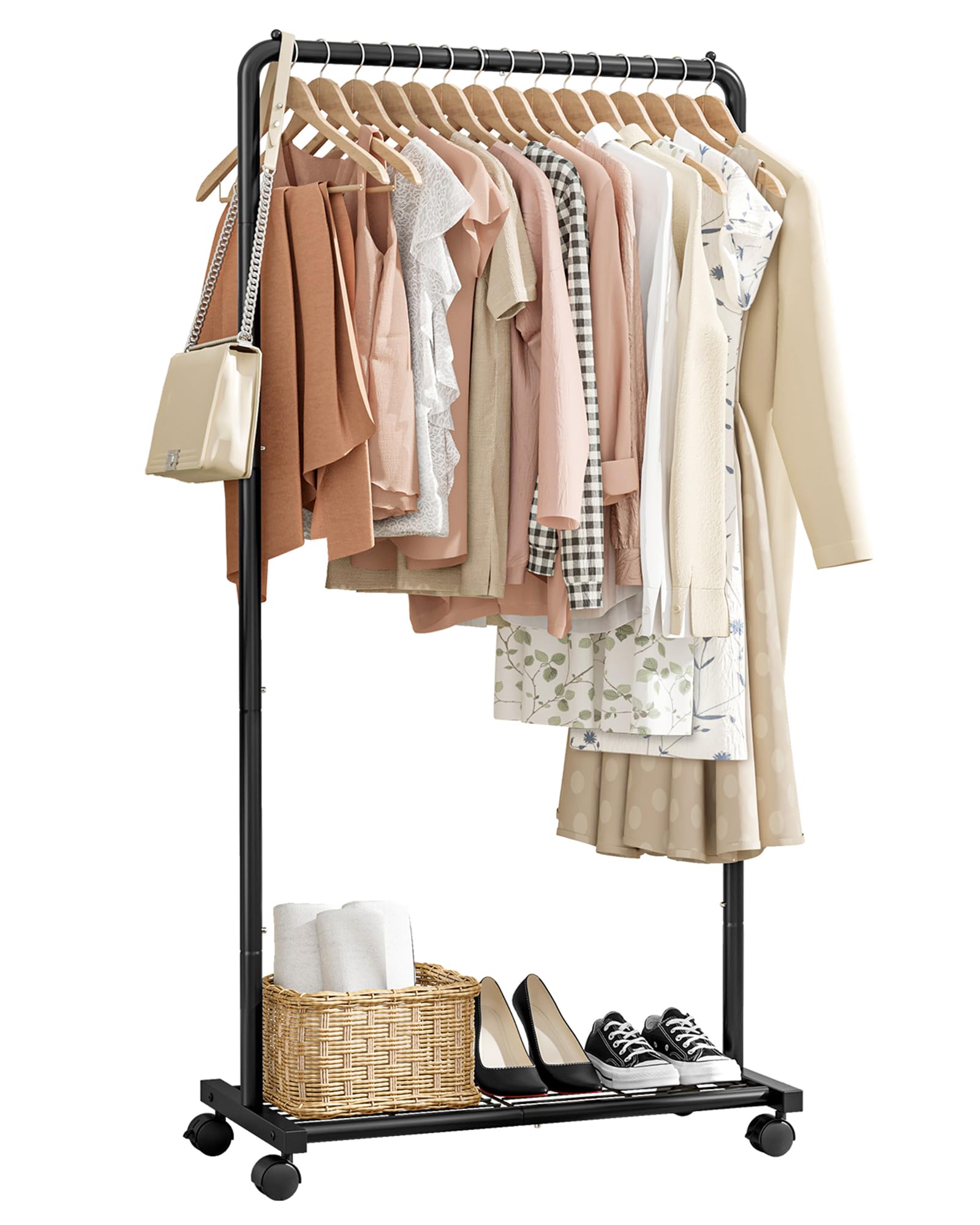 

Sakugi Hanger Rack double type with casters and mesh Stylish ideal for and High load 73cm x 42cm x 150cm - All-metal construction, shelf. design, чёрный