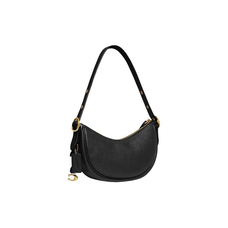 Coach Luna 27 Solid Color Zipper Closure Built-in Buckle Bag Cow Leather Armpit Bag Hand Shoulder Bag Women's Black