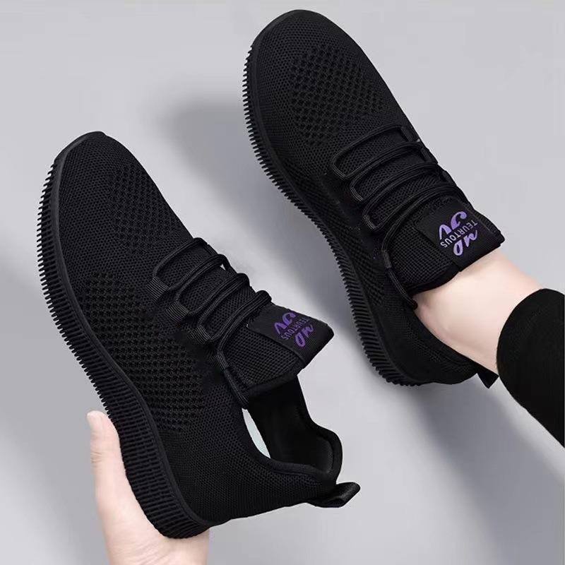 Women's Summer All-Black Breathable Soft-Soled Casual Work Shoes, Comfortable Kitchen And Hotel Footwear.