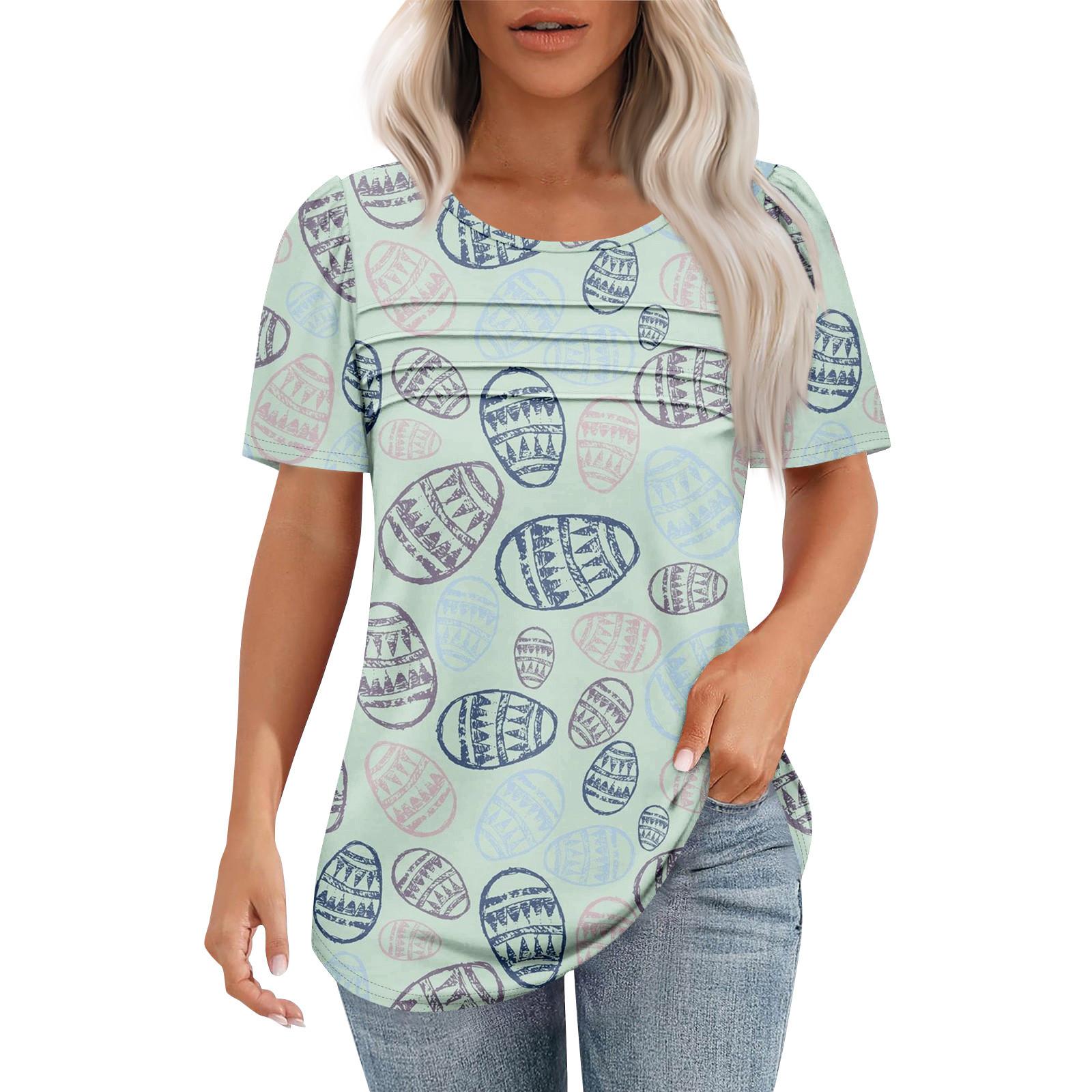 

Женская модная рубашка с круглым вырезом и короткими рукавами в складку M