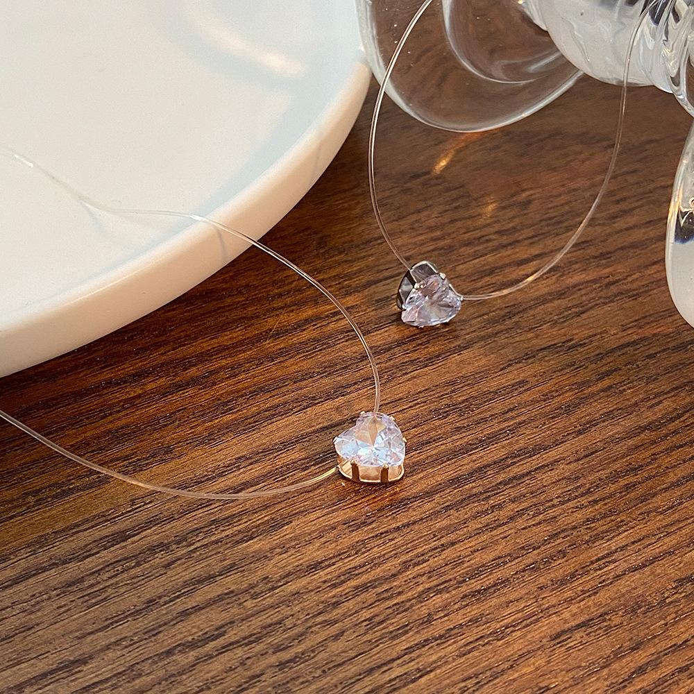 Transparent Fishing Line Necklace for Women Personality Zircon Love Heart-shaped Invisible Clavicle Chain Fashion Jewelry GIfts