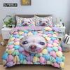Cute Dog Bedding Set Microfiber 3D Pet Puppy Duvet Cover Animal Theme Quilt Cover Single Queen King For Child Boys Girls Bedroom