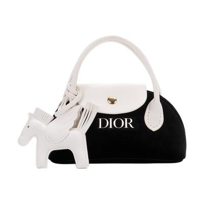 [Trousse de toilette personnalisée] Velours Journal Cheval Blanc Simple Élégant Quotidien Polyvalent Portable Sac à main noir Rangement