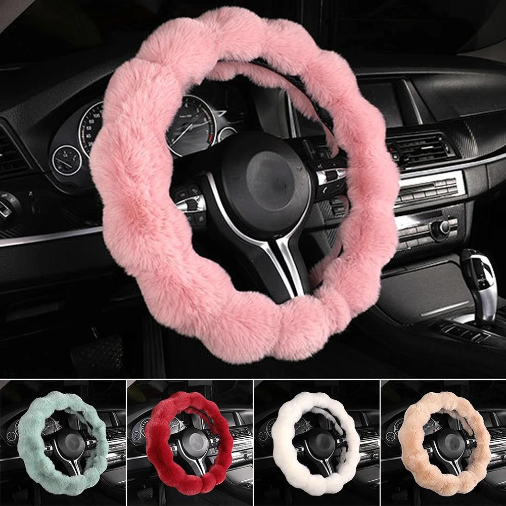 Soft Fluffy Car Steering Wheel Cover Plush Winter Warm Steering Qheel Grip Cover Non-Slip Steering Wheel Protector Car Steering