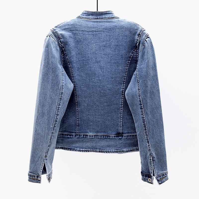 Women Retro Denim Jacket Elegant Chinese Style Denim Coat with Embroidery for Women Slim Fit Long Sleeve Jacket with Turn-down