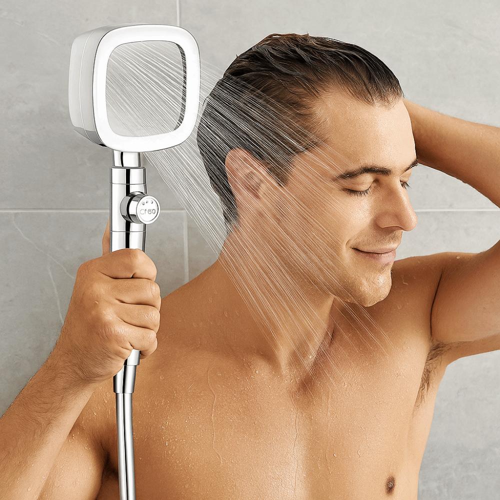 One-Key Stop Water Saving Shower Head 3 Modes Adjustable Shower Head  Bathroom