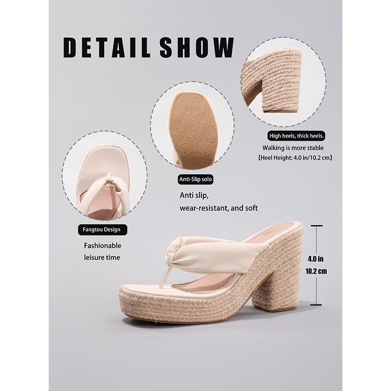 Women's hemp rope slope heel platform sandals toe flip-flops summer vacation waterproof table high heels customized