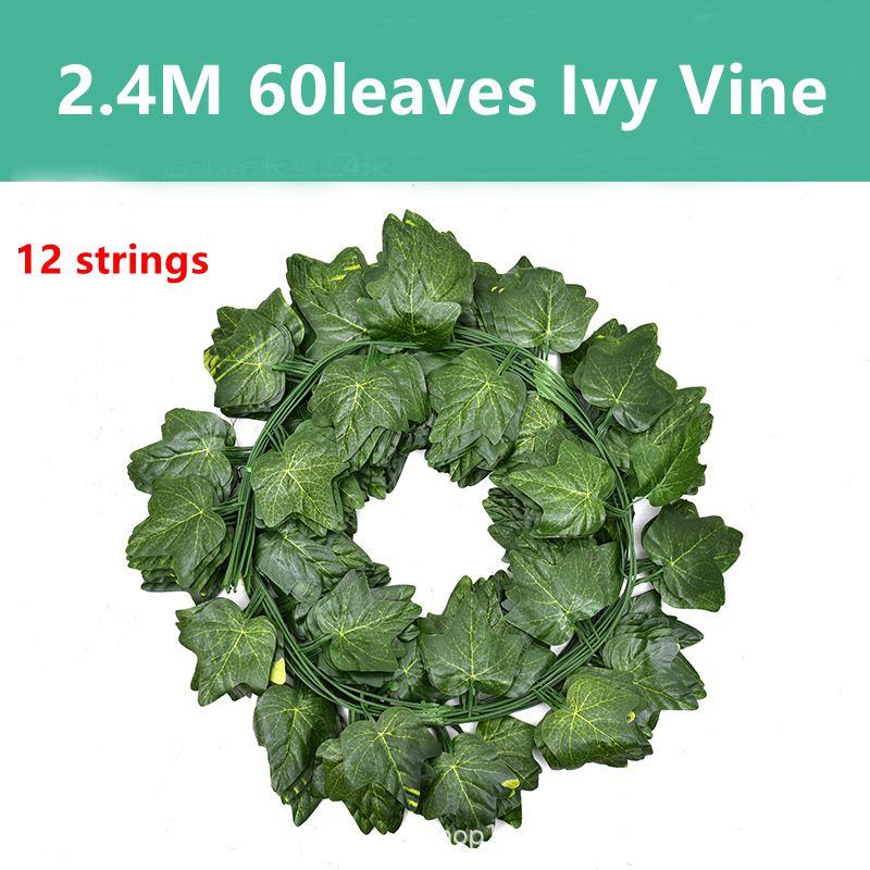 6/12Pcs 2.4M Artificial Plants Vine Fake Leaf Garland Hanging Wall Ornament Leaves Vine for Home Decor Garden Wedding Decoration
