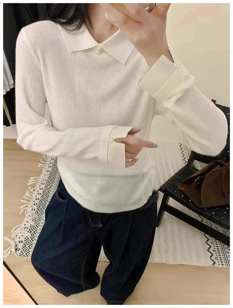 Andy velvet washing water, Korean lapel buttons, autumn and winter new wool solid color inner knitted sweater women ins