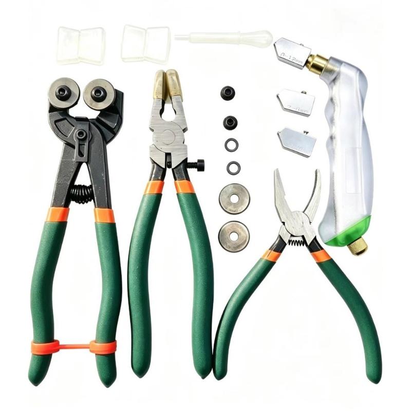 28Piece Glass Running Tool Kit with 3 Plier Types, Handheld Cutter, 3 Replaceable Heads, Finishing Accessories, and Zippered Storage Case