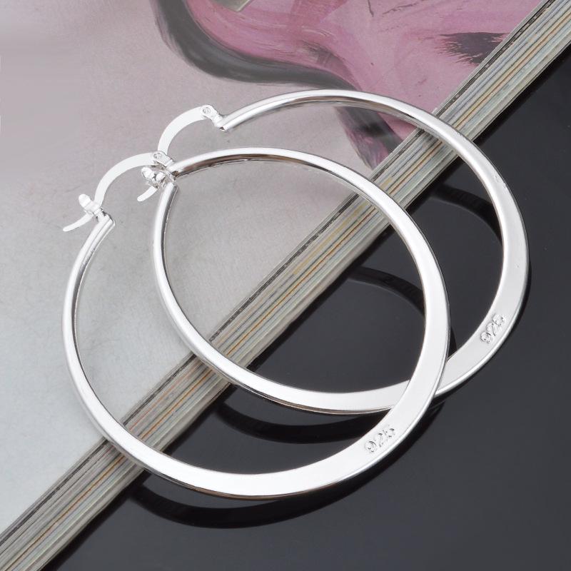 Hot 5CM Big Circle Silver Color Hoop Earrings for Women Holiday Gift Classic Charms Party Wedding Jewelry