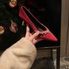 Sheepskin Version Sparkling Rhinestone Single Shoes Femininity Pointed Head Thin Heel Shallow Mouth Wedding Shoes High Heels